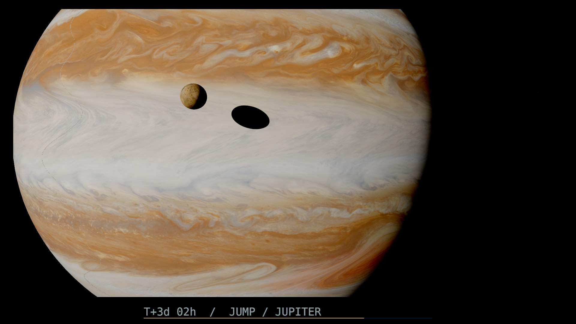 Front wall at story 7:00, Jupiter with Io and its shadow
