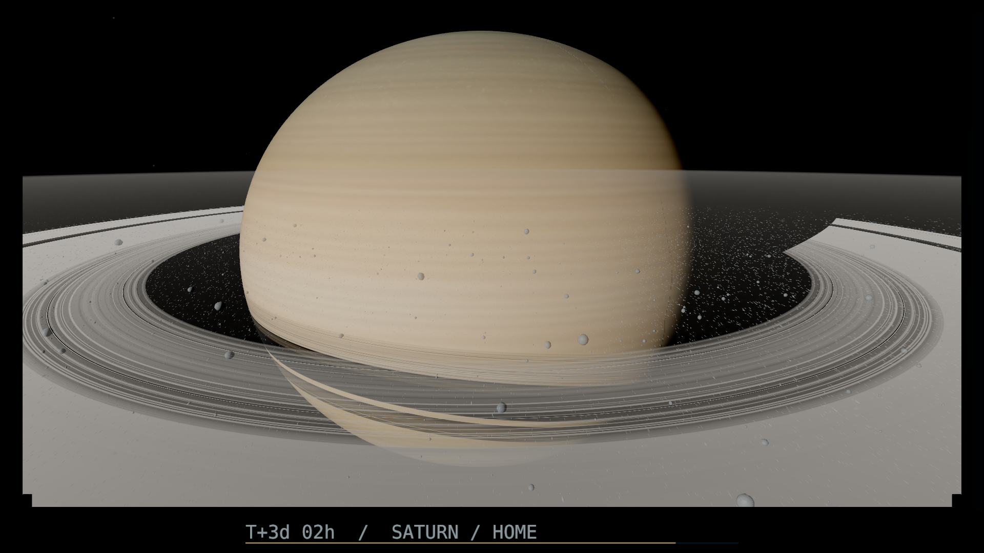 Front wall at story 8:00, Saturn and its rings near the ring plane