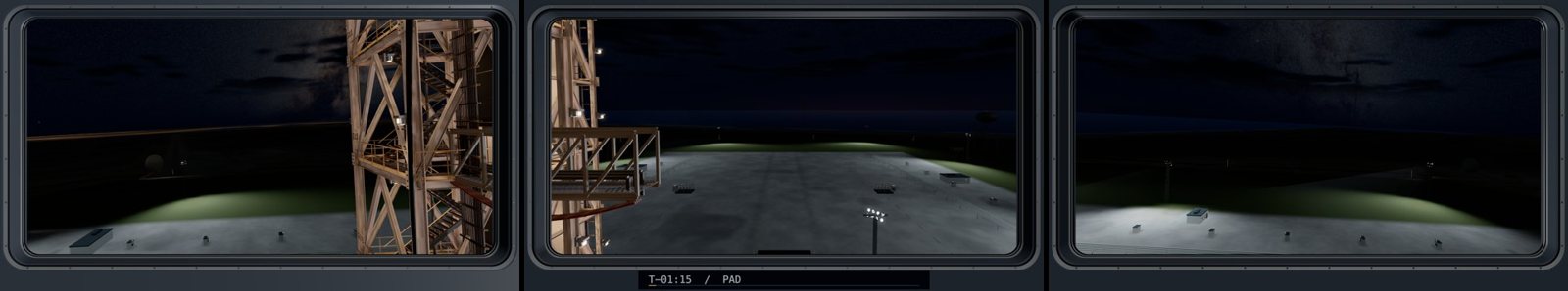 Left, front and right walls at T-1:15 with baked tower light